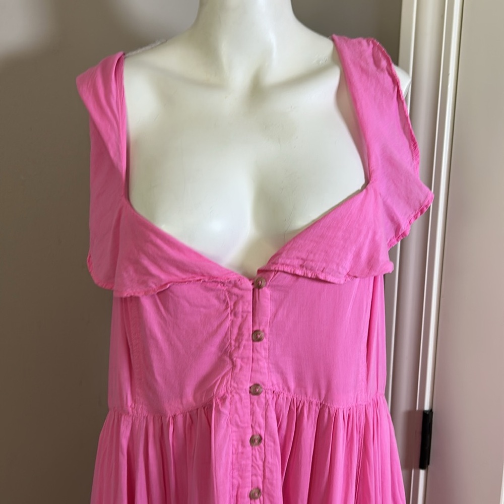 Anthropologie Pilcro Flutter Sleeve Tiered Dress Pink Maxi Button Front XL NEW - Picture 5 of 13